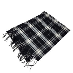 Modern Expressions Black White Tartan Plaid Scarf Fringe Unisex Men's Women's